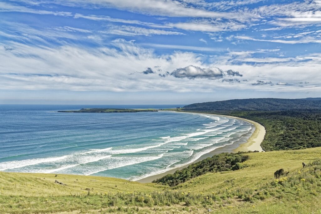 Vue panoramique de la baie d'Otago, Nouvelle-Zélande